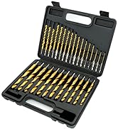 GMTOOLS 30 Pcs Titanium Impact Drill Bit Set, Hex Shank HSS Twist Drill Bits with Storage Case fo...
