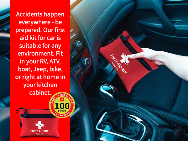 First Aid Kit - 100 Piece - Small First Aid Safety Kits for Camping