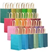 qiqee 24Pcs Medium Gift Paper Bag with Handles Bulk - 10.6"x8.3"x4.3" Rainbow Party Bags - Mulit ...