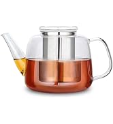 Easyworkz Borosilicate Glass Teapot 50oz with Large Stainless Steel Removable Loose Tea Infuser f...