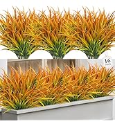 Besteek 16 Pcs Artificial Plants Outdoor Fake Grass Faux Greenery Stems UV Resistant Plastic Plan...