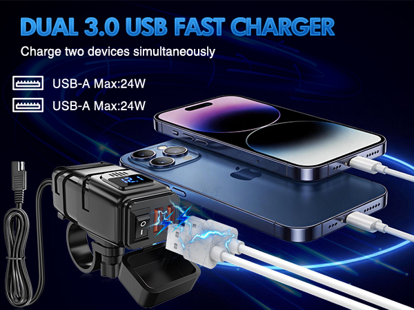 Nilight Motorcycle Dual USB Charger SAE to USB Adapter