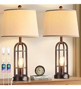 SRJJA Table Lamps for Living Room Set of 2 - Farmhouse Lamps for Bedroom with USB A+C, 3-Way Dimm...