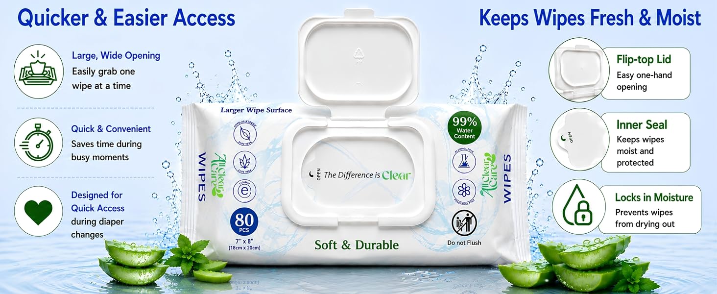 Quick and easy access and flip top lid and inner seal keep wipes fresh.