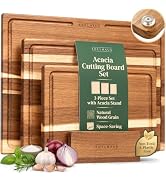 EDELHAUS Acacia Wood Cutting Boards for Kitchen Set of 3, Juice Groove | Non Toxic Wooden Choppin...