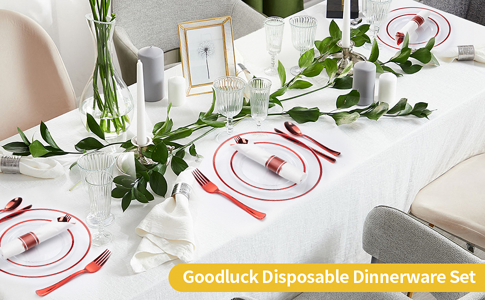 Goodluck 175 Piece Red Plastic Dinnerware Set for Party