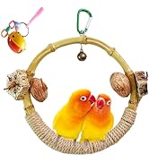 MUYG Bamboo Bird Swing with Chewing Nuts Toys,Bird Cage Swing Perch Hanging Toys,Natural Birds He...