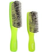 Giorgio GION1-2G Neon Green Set of 2 Gentle Touch Detangler Hair Brush for Men and Women. Soft Br...