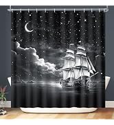 Lokigo Nautical Sailboat Shower Curtain, Marine Theme Sea Ocean Coastal Pirate Ship Anchor Sailor...