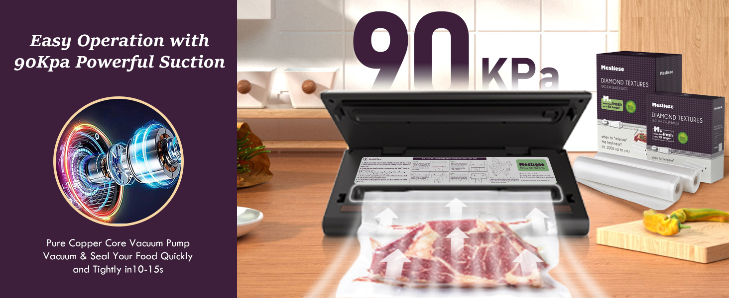 easy to operate with90 kpa power 120W vacuum pump vacuum seal food quickly and tightly