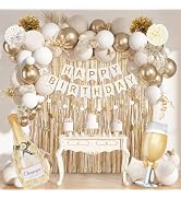 Ouddy Life White Gold Birthday Party Decorations Happy Birthday Banner | Sand White Metallic Gold...