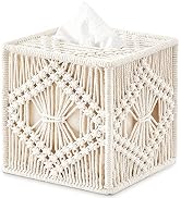 Mkono Tissue Box Cover Macrame Square Open-Bottom Tissue Box Holder Boho Decor Tissue Organizer B...