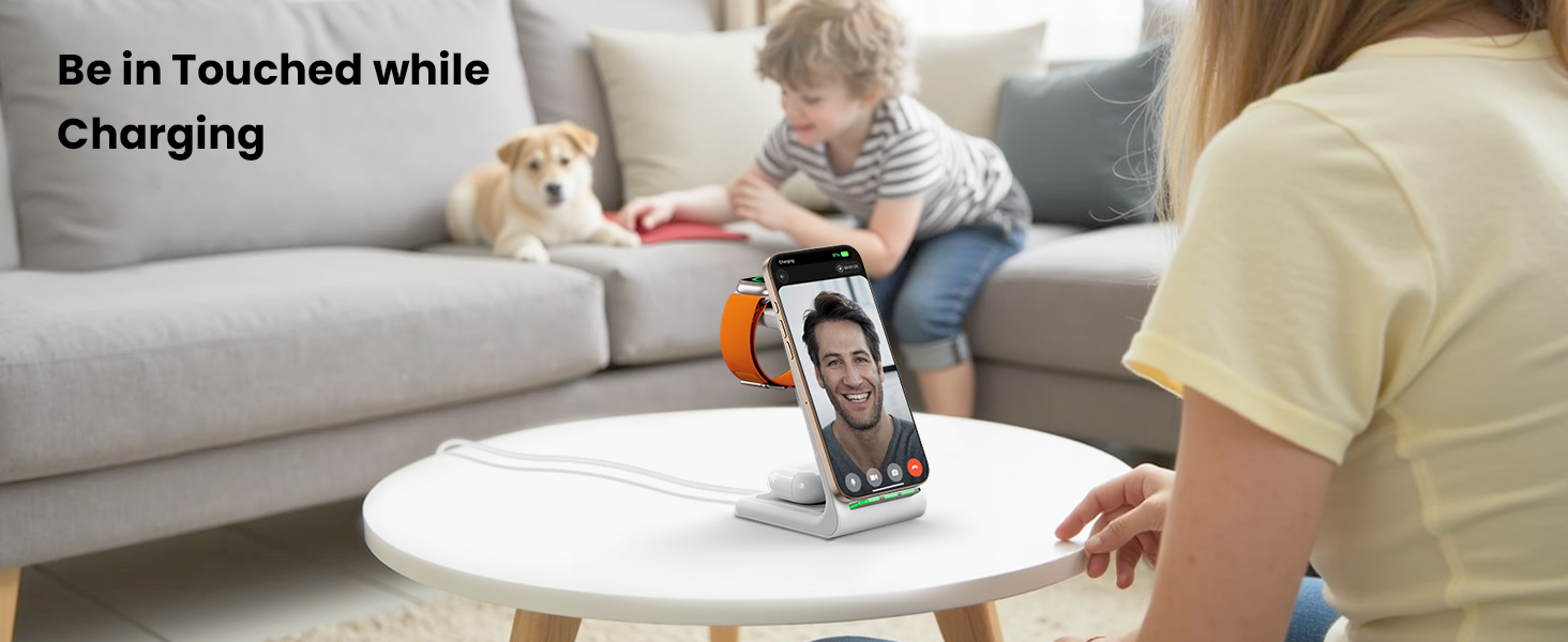 GEEKERA 3 in 1 Wireless Charging Station for Apple Fast Wireless Charger Stand Dock for iPhone