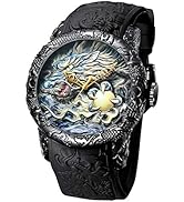 Big Dial Fashion Watches Men's 3D Engraved Dragon Quartz Watches Casual Sports Waterproof Watch M...