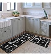 Black Kitchen Rugs and Mats Non-Slip, Washable, Stain and Fade Resistant, Suitable for Kitchen Ma...