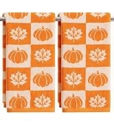 JarThenaAMCS 2Pcs Fall Thanksgiving Hand Towels Cotton Towels Absorbent Pumpkin Maple Leaf Checke...
