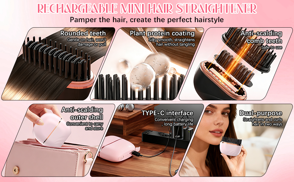 Rechargeable Mini Hair Straightener, Easy To Store And Carry