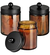 Amber Glass Qtip Holder, Apothecary Jar,Qtip Dispenser with Metal Lid & Stickers- 3Pack Container...