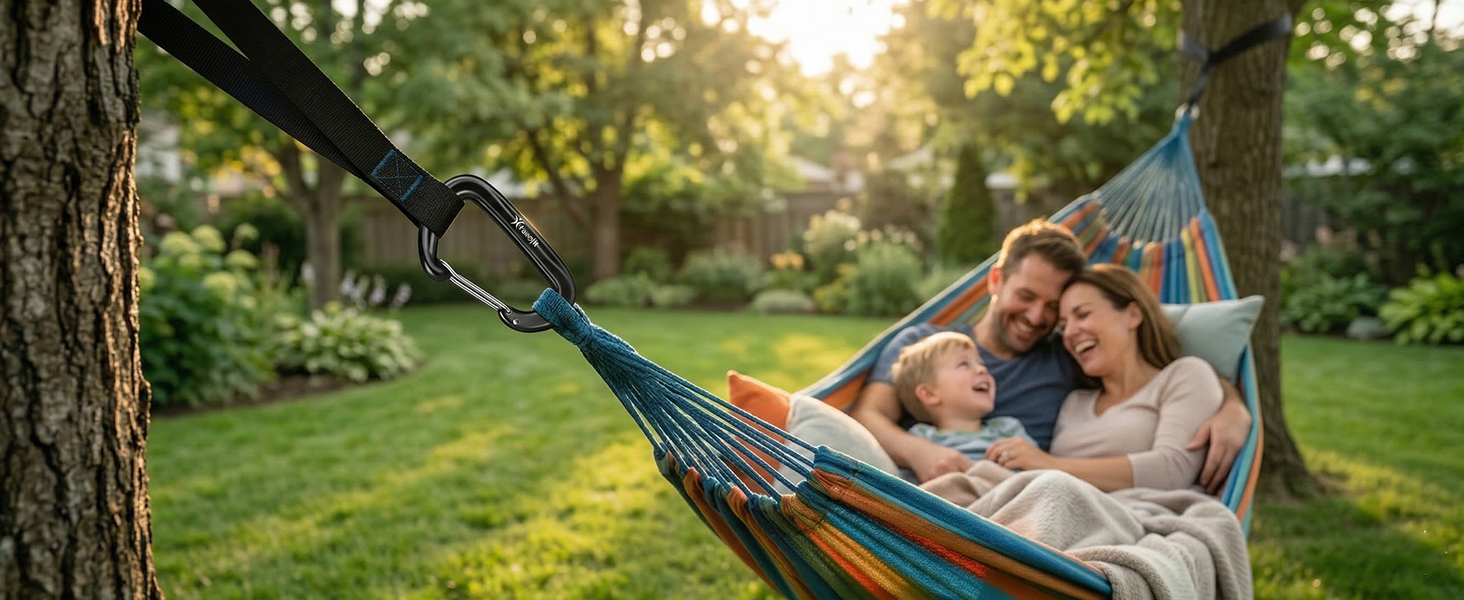 Securely fastens your hammock, providing peace of mind for family during outdoor relaxation.