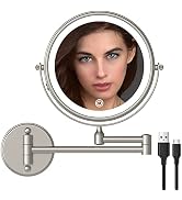 WZRUA Rechargeable Wall Mounted Lighted Makeup Mirror Brushed Grey,8 Inch Double-Sided LED Vanity...
