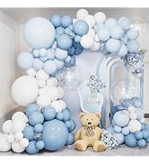 Haolongfa Dusty Blue Balloon Arch Kit, Baby Shower Decorations for Boy | 138PCS Light Blue White ...