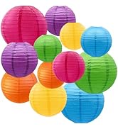 12pcs Rainbow Hanging Paper Lanterns,Colourful Round Paper Lanterns for Birthday,Baby Shower,Wedd...