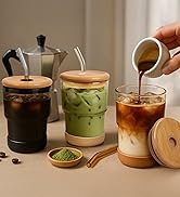 glass cups with lids and straws, iced coffee glasses, cute glass cups, glass tumbler with lids