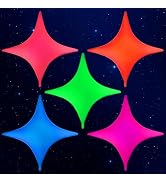 Mega-L Glow in the Dark Party Supplies, 5 Pcs Neon Star Balloons Set | Fluorescent Red, Lemon Yel...