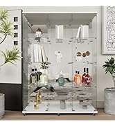 Beauty4U Glass Display Cabinet with Mirror Back Panel, 12 Shelves with 3 Columns, Curio Cabinets ...
