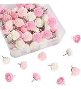 Vuzvuv 60 Pcs White and Cream Pink Rose Flower Push Pin with Gradient Color for Bulletin Board,De...