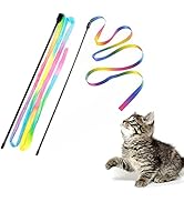 LASOCUHOO Interactive Cat Rainbow Wand Toys, Interactive Cat Teaser Wand String, Colorful Ribbon ...