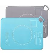 Silicone Baby Placemats, Kids Non Slip, Waterproof & Washable - Montessori Set of 2 (Gray+Sky Blue)