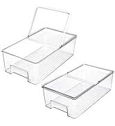 SANNO Vegetable Refrigerator Organizer Food Bins with lids Large Stackable Fridge Clear Organizer...