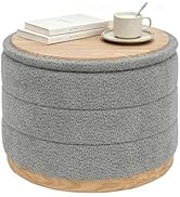 B FSOBEIIALEO Round Storage Ottoman with Tray, Folding Ottoman with Storage Coffee Table Foot Res...