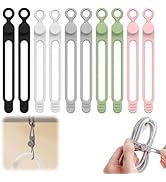 10PC Data Cable Organizer, 2026 Upgrade Silicone Cable Ties Reusable Cable Management Organizers,...