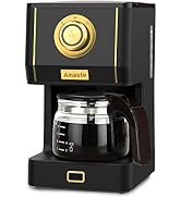 Amaste Coffee Maker, 25 Oz Drip Coffee Machine with Glass Coffee Pot, Retro Style Coffee Maker wi...