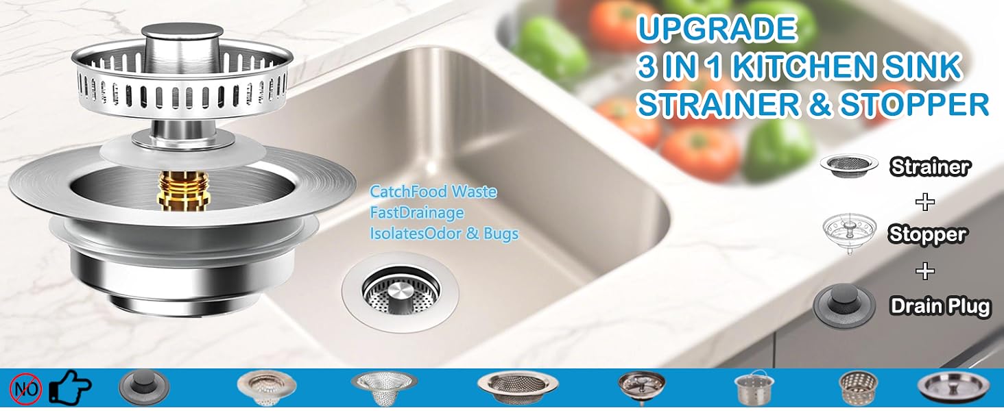3 in 1 kitchen sink drain strainer & pop up sink drain strainer, sink strainer,kitchen sink stopper