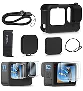 FitStill Black Silicone Sleeve Case for Go Pro Hero 12/Hero 11/Hero 10/Hero 9 Black,Battery Side ...