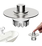 Universal Metal Bathtub Stopper Shower Drain Hair Catcher, Brushed Nickel | Upgraded 3-in-1 Pop-u...