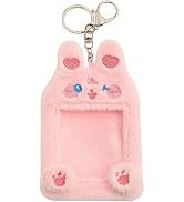 Pink Plush Cartoon Cat Card Holder - Protective Cover for Photo Album, Idol ID, and Photoelectric...