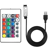 Taoellen USB Led Light Controller, 5V Led Light Remote Replacement with 24 Key Infrared Remote an...