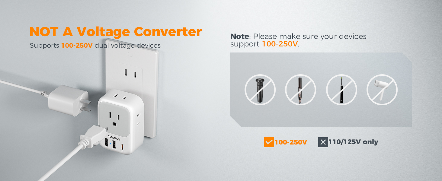 US to Japan Plug Adapter with 4 Outlets 3 USB
