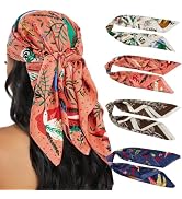 HBselect 4PCS Head Scarf for Women 35” Head Scarves Silk Like Satin Neck Scarfs Square Bandana Ha...