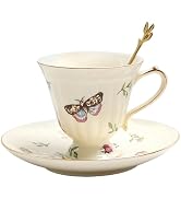 Porcelain Tea Cup and Saucer Set, 8.5 oz/250 ml Ceramic Coffee Mug with Saucer and Spoon, Vintage...
