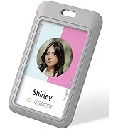 Uniclife 3 Pack Sliding ID Badge Holder Vertical Hard Plastic Case with Clear Window Grey Card Pr...