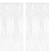 2 Pack Tinsel Backdrop, 3.28 x 7.05 Feet White Party Decorations, Metallic Foil Fringe Curtains S...