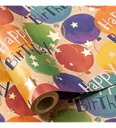 RUSPEPA Birthday Wrapping Paper Roll - 17 Inches x 16.4 Feet - Balloon Design with Gold Foil Acce...