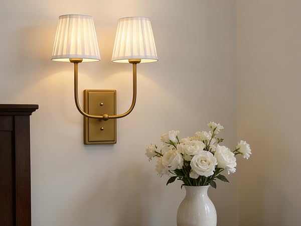 JiMuBeam 2-lights Pleated White Fabric Wall Sconces