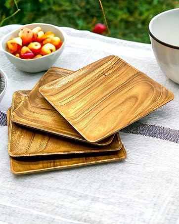 Wooden Plate Square Acacia Wood Platter Dining Food Charcuterie Table Server Steak Cheese Lunch BBQ