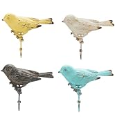 SOFFEE DESIGN Set of 4 Vintage Metal Birds Wall Coat Hooks, Heavy Duty Hangger Hooks, Farmhouse W...
